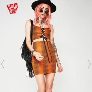 ⛔️ SOLD Dolls Kill Orange Snake Tie Front Top & Skirt Set